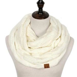 C.C. White Infinity Cable Knit Scarf